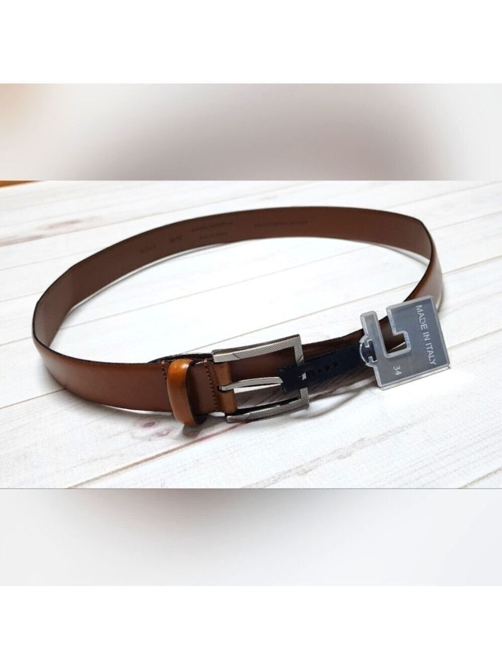 Men's Genuine Italian Leather Cognac Belt Size 34 - New With Tags